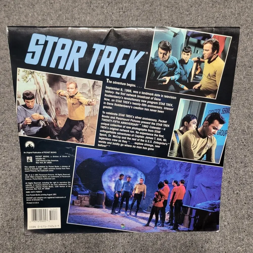 Vintage Star Trek Wall Calendar 1992 25th Anniversary Captain Kirk Spock Leonard